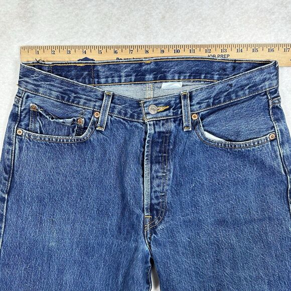 Levis 501 Jeans Mens 33x30 Blue Straight Button Fly American Dark Wash Denim - Picture 4 of 16